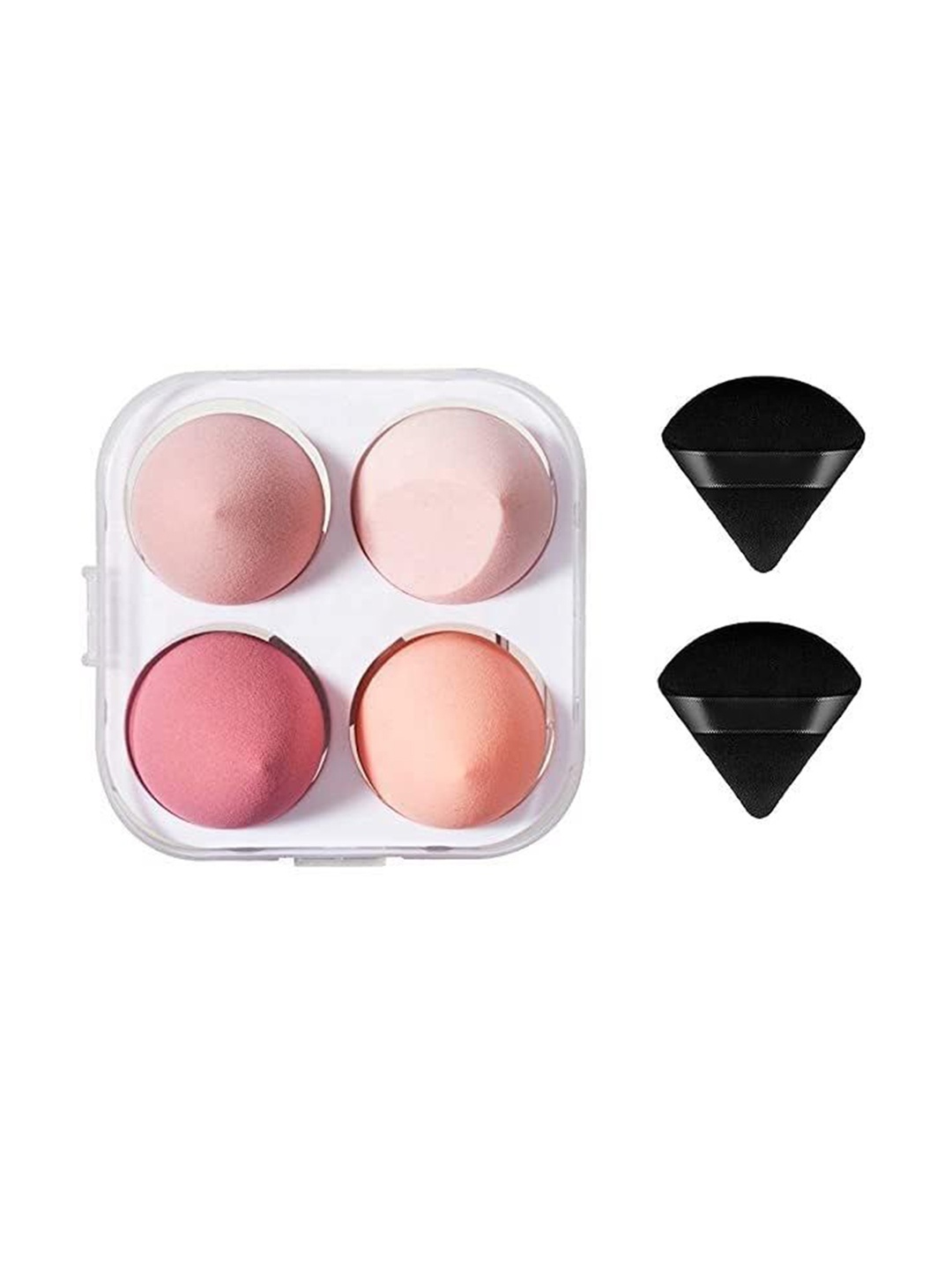 

Facejewel Set Of 4 Blender Foundation Sponge & 2 Triangle Powder Puffs with a Box, Pink