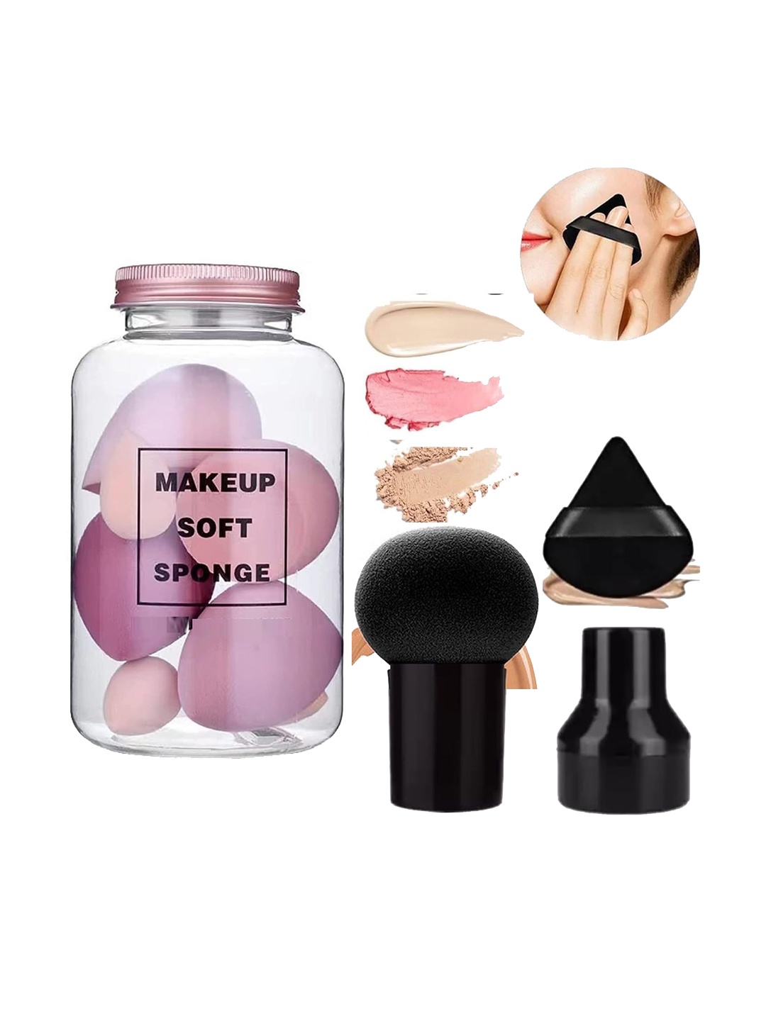 

Facejewel Set Of 7 Professional Blender Makeup Sponge Triangle Puff With Mushroom Puff, Black