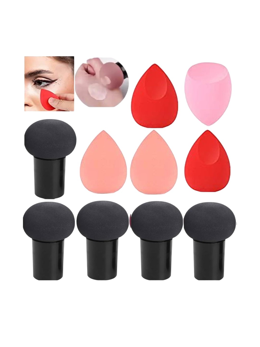 

Facejewel Set Of 5 Mushroom Shape Makeup & 5 Puff Beauty Blender, Multi