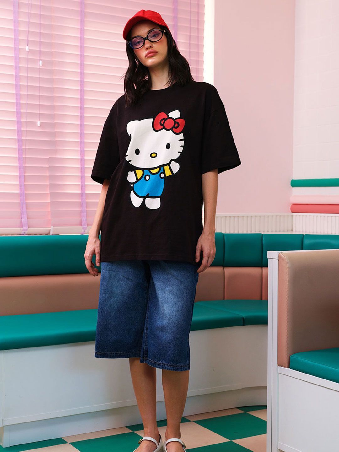 

Bonkers Corner Women Graphic Printed Round Neck Cotton Oversized T-Shirt, Black