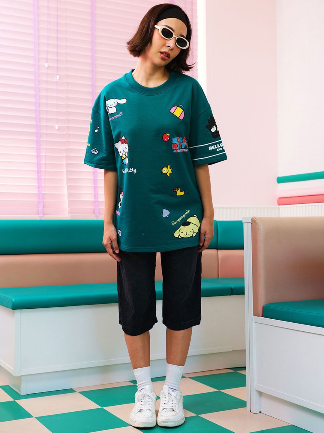 

Bonkers Corner Women Graphic Printed Round Neck Cotton Oversized T-Shirt, Green