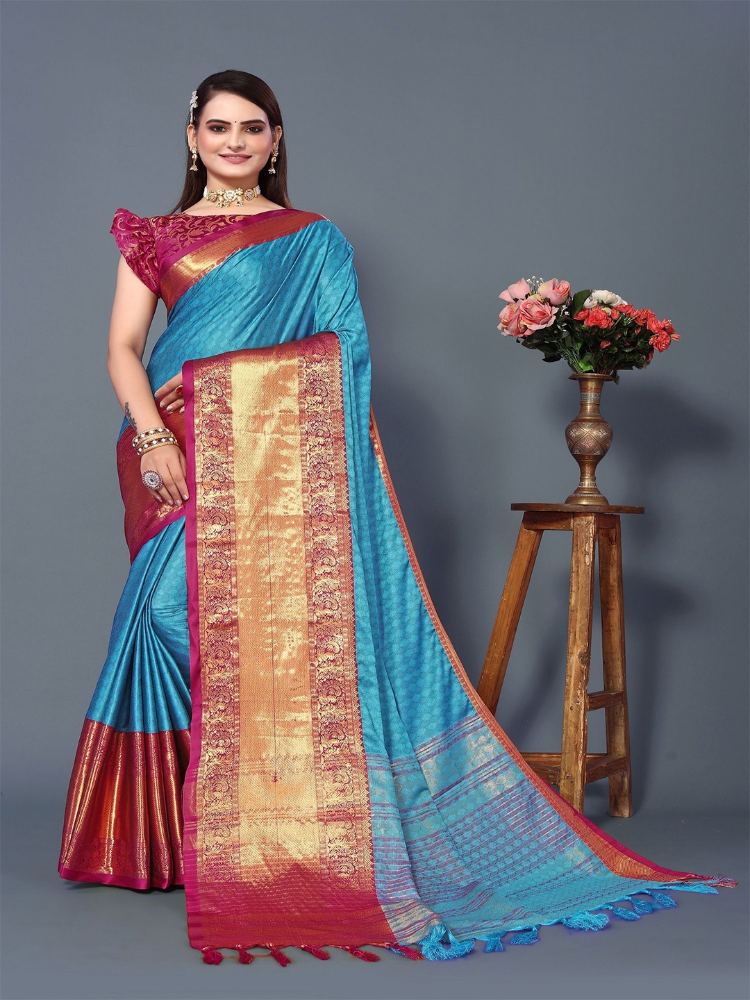 

JULEE Woven Design Zari Banarasi Saree, Blue