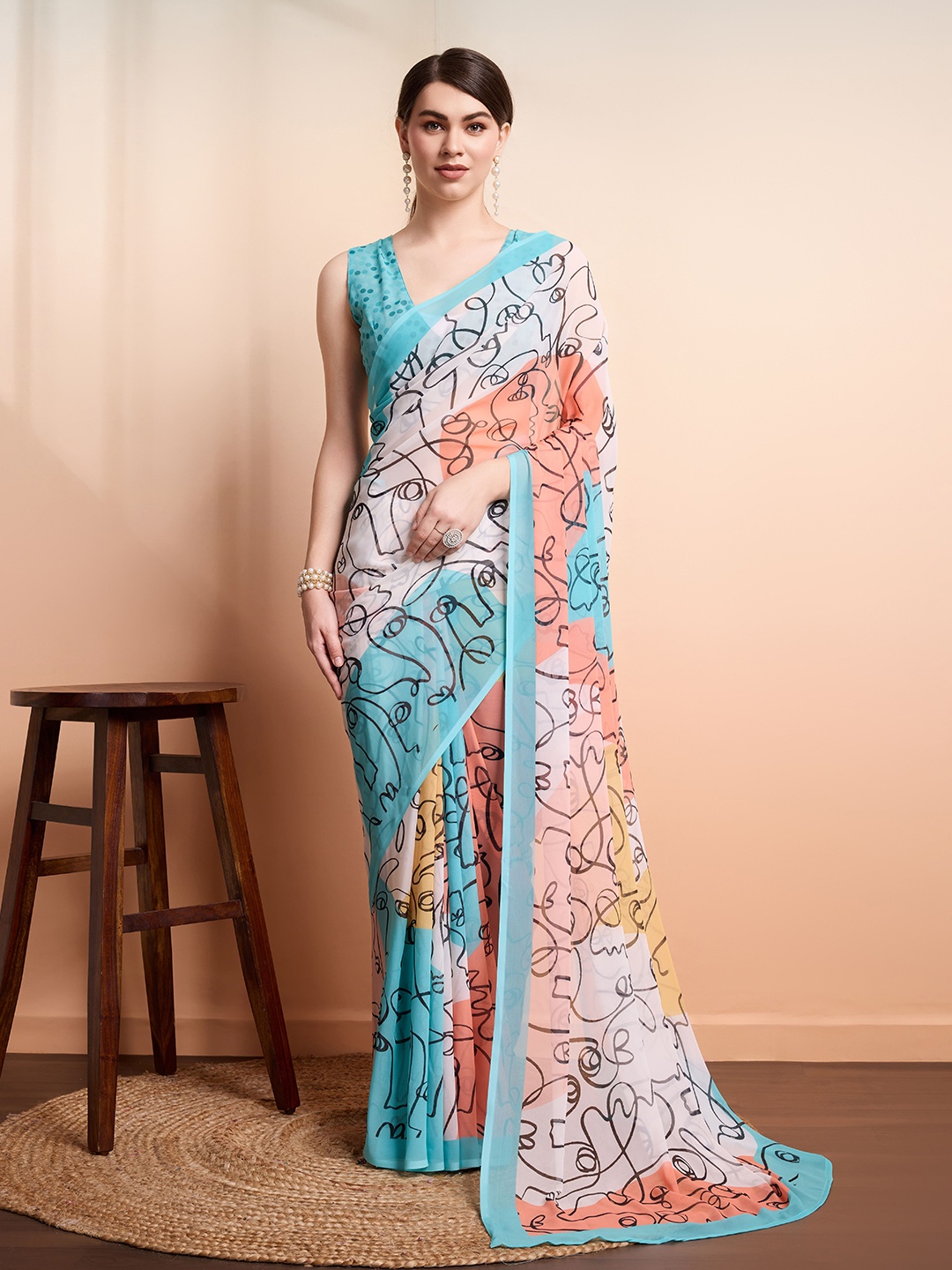 

RACHNA Women Pure Georgette Saree, White