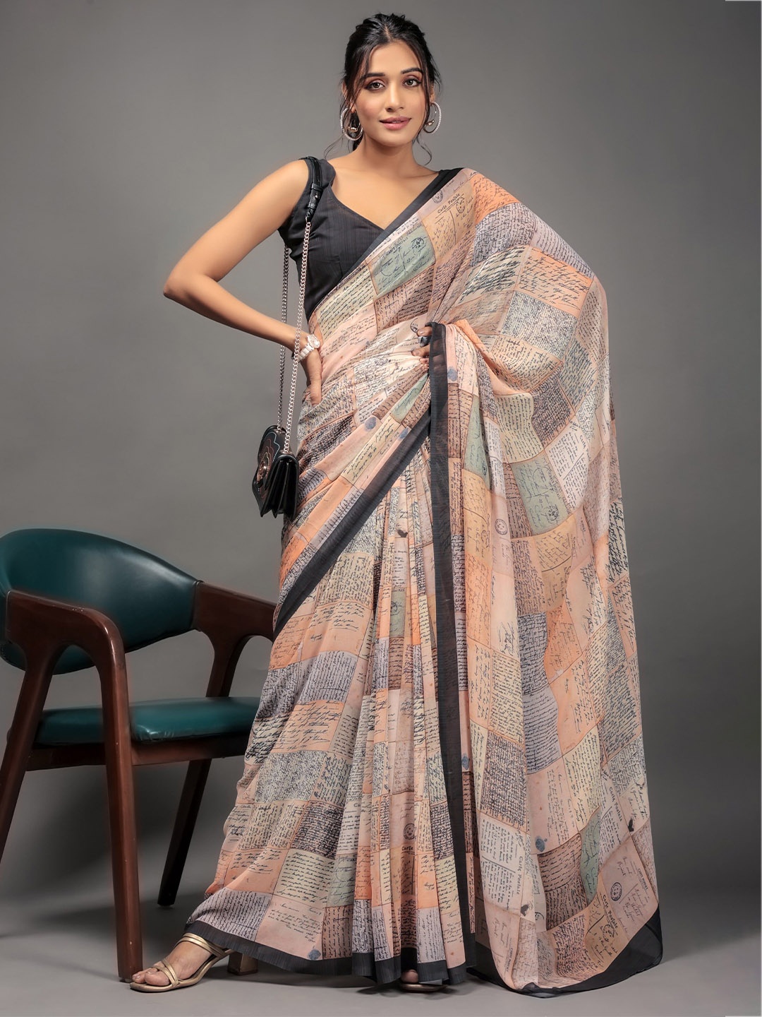 

RACHNA Geometric Ready to Wear Saree, Orange