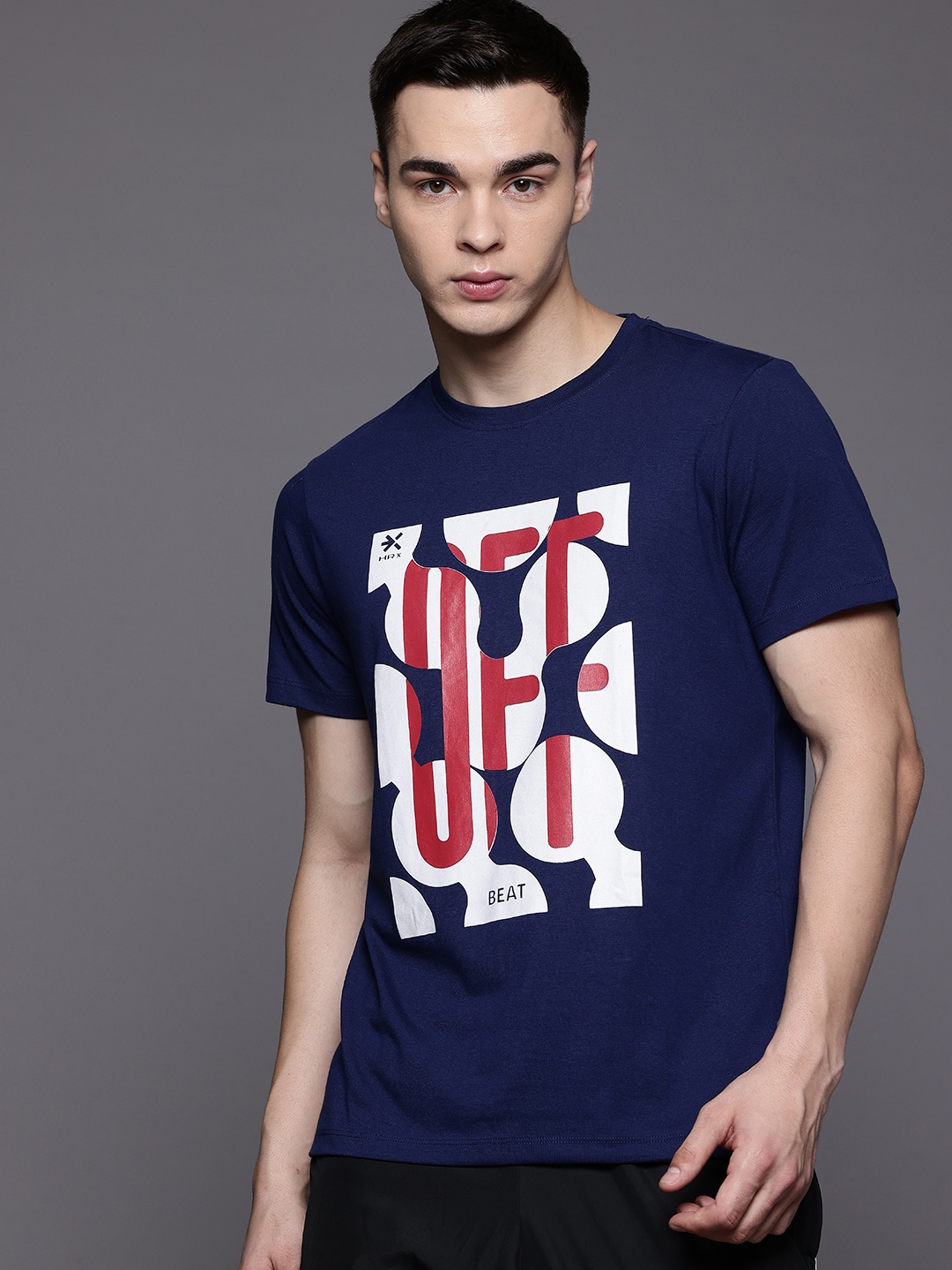 

HRX by Hrithik Roshan Printed Casual T-shirt, Navy blue