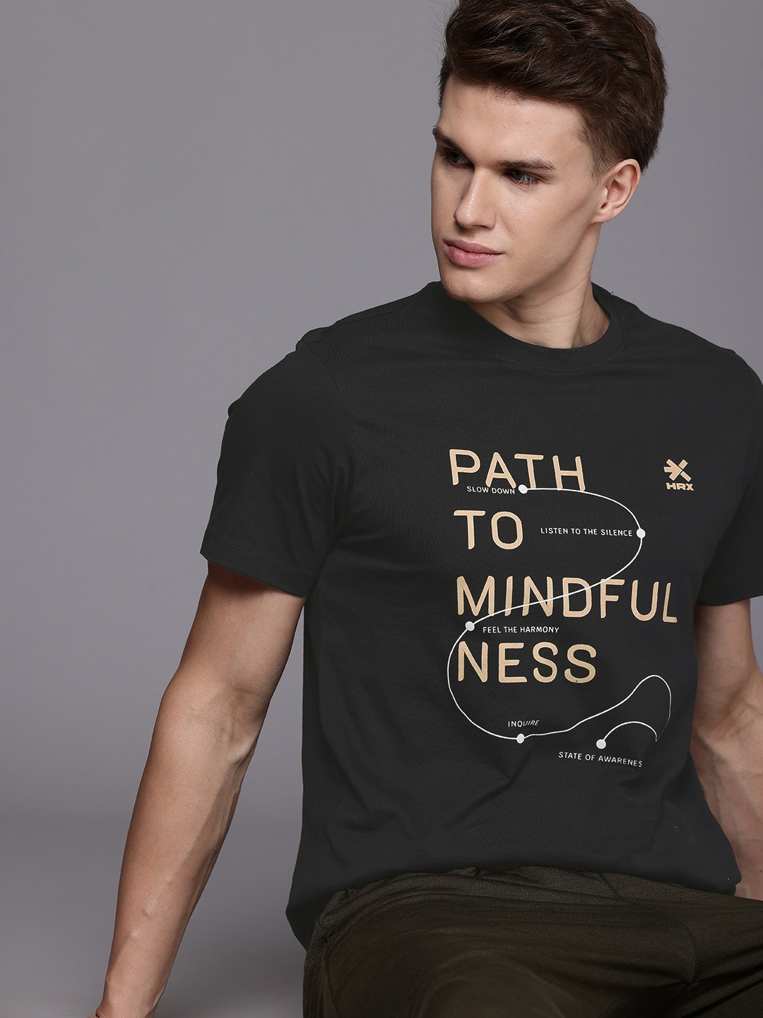 

HRX by Hrithik Roshan Typography Printed Pure Cotton Yoga T-shirt, Black