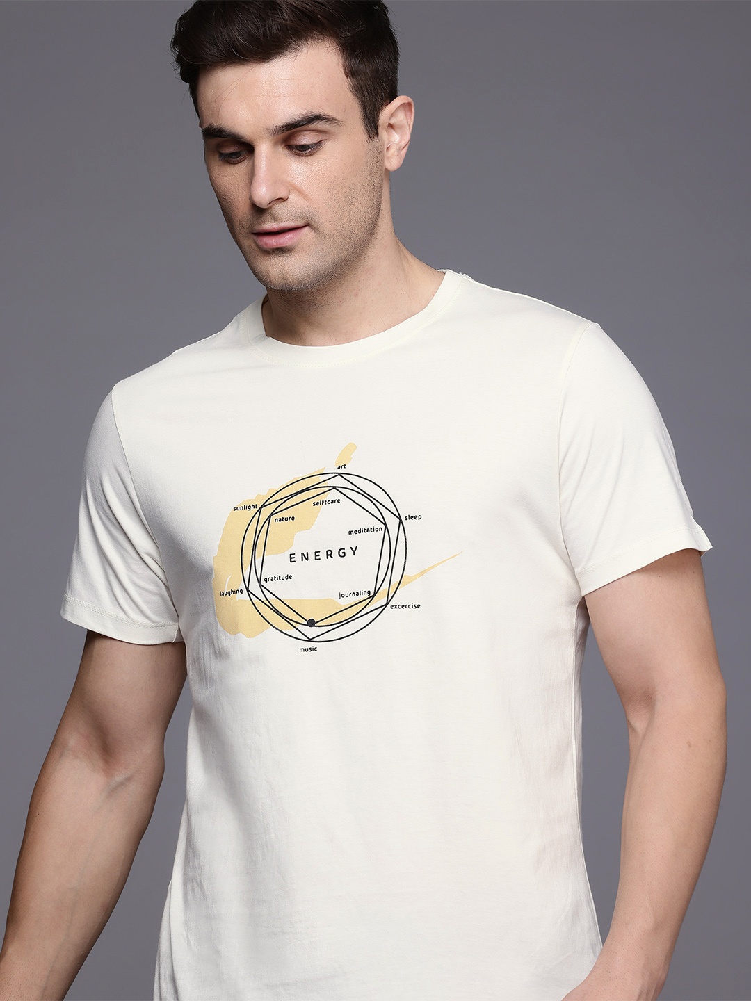 

HRX by Hrithik Roshan Men Typography Printed Pure Cotton Yoga T-shirt, Off white