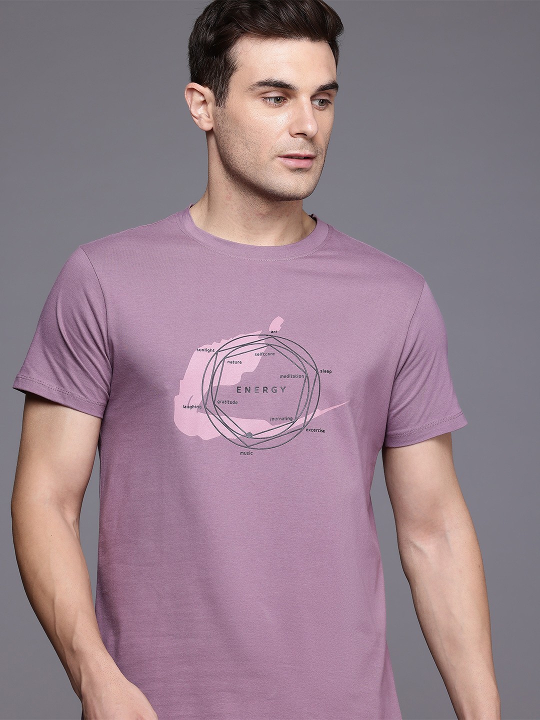 

HRX by Hrithik Roshan Men Typography Printed Pure Cotton Yoga T-shirt, Mauve