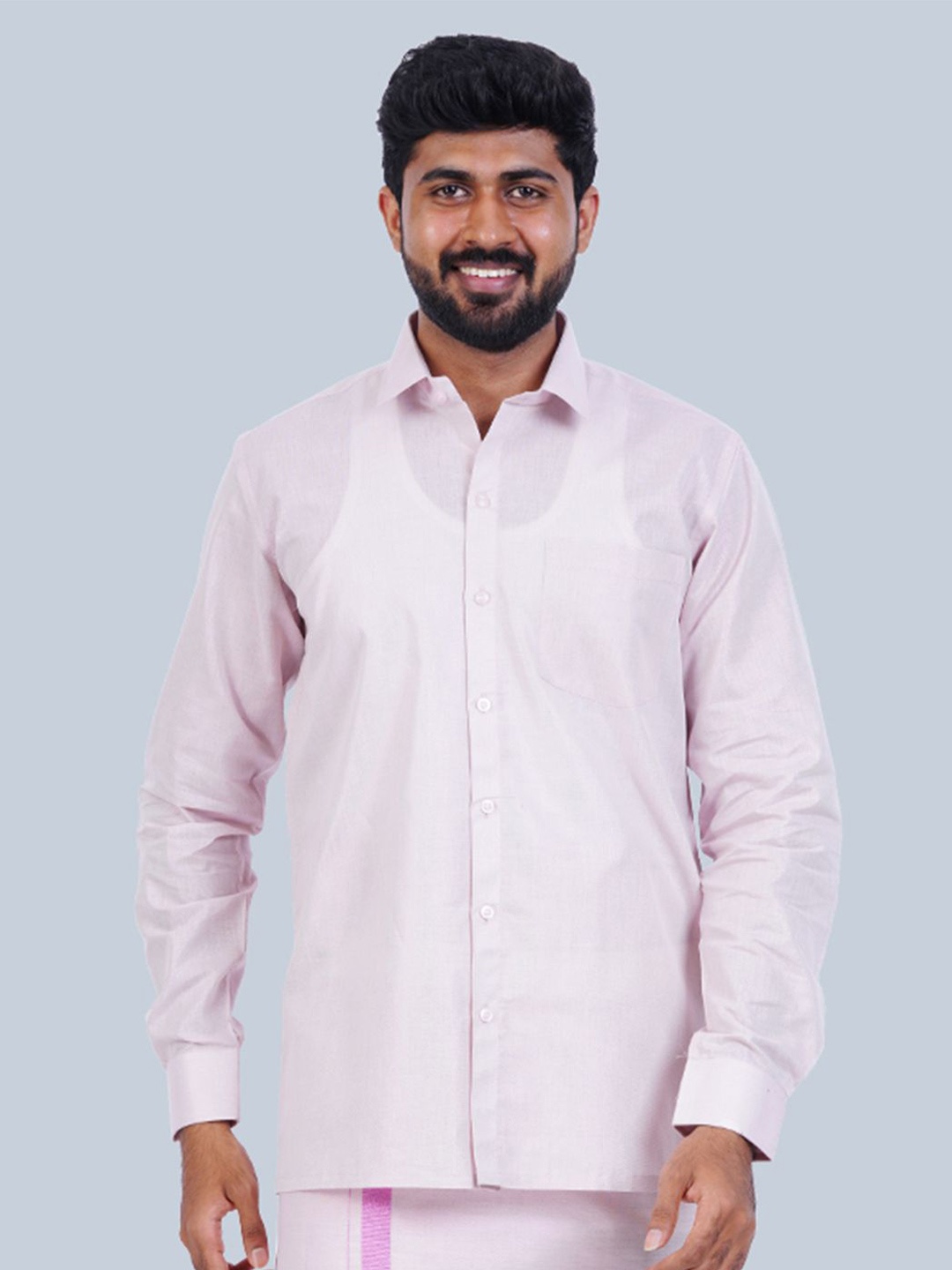 

THANGAMAGAN Men Standard Spread Collar Solid Cotton Casual Shirt, Pink