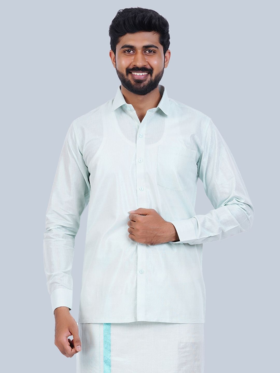 

THANGAMAGAN Men Standard Semi Sheer Solid Party Shirt, Blue