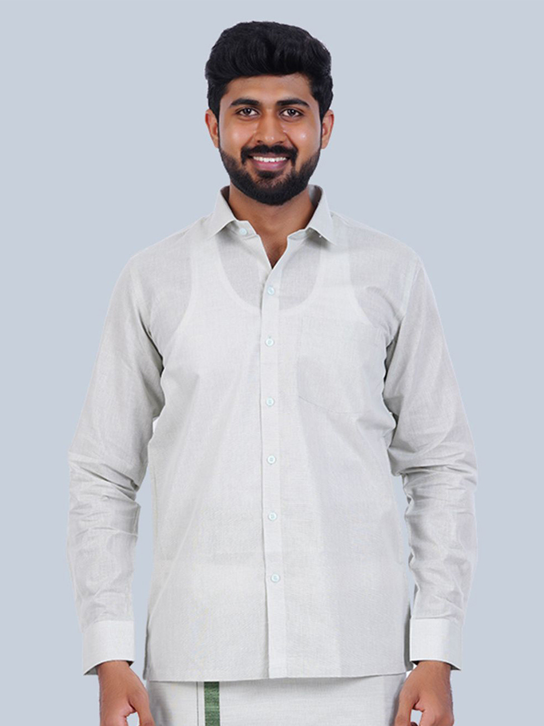 

THANGAMAGAN Men Standard Spread Collar Solid Cotton Casual Shirt, Green