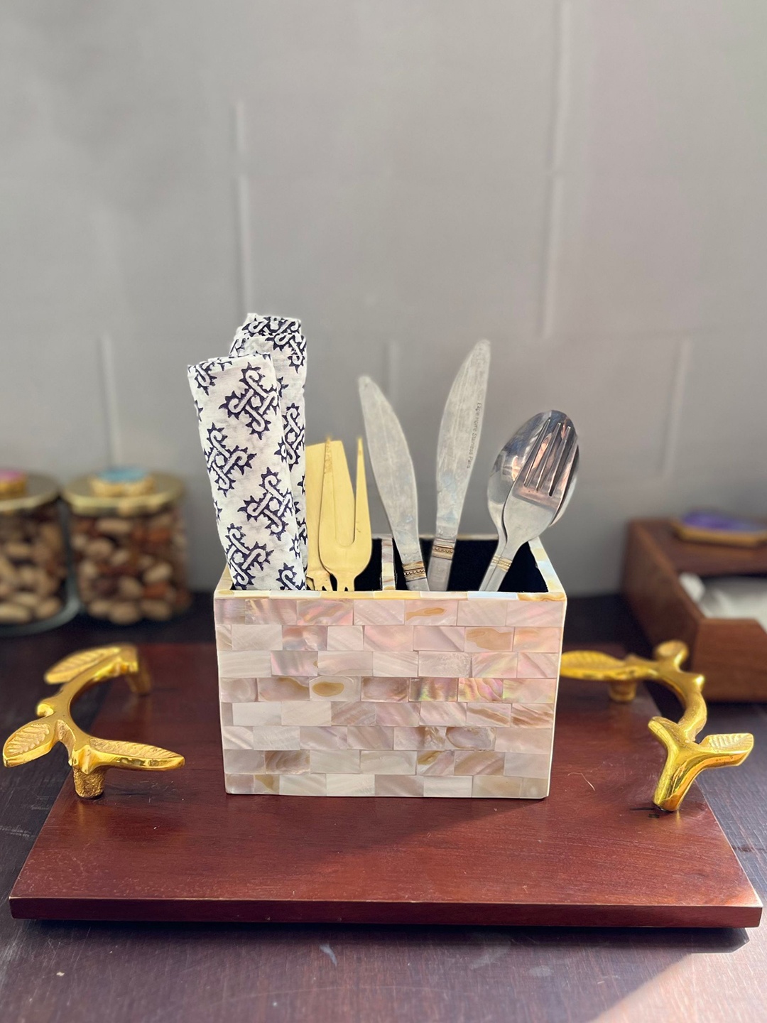 

HOMEARTE Off White Table Cutlery Holder