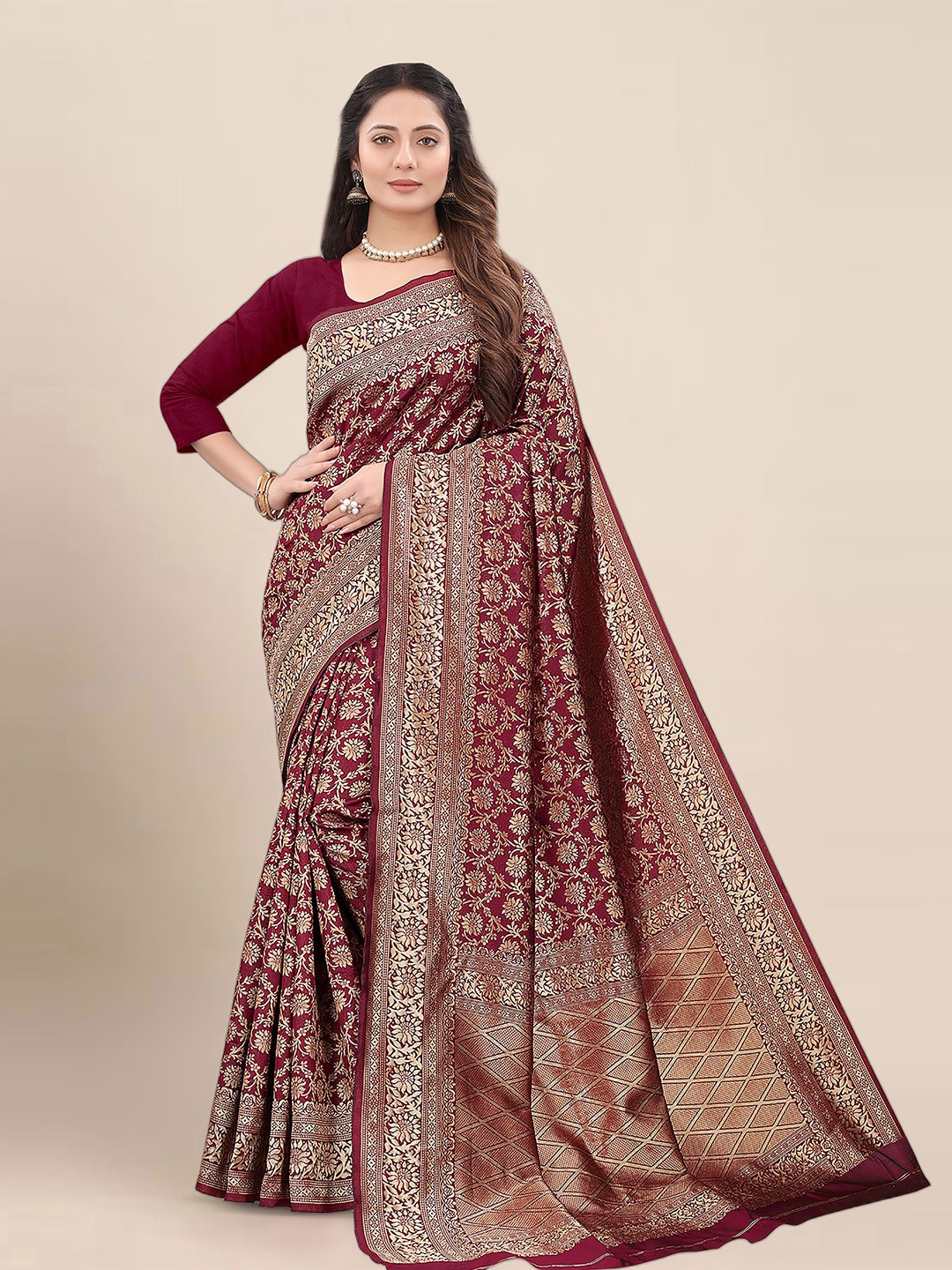 

Aldwych Woven Design Zari Banarasi Saree, Maroon