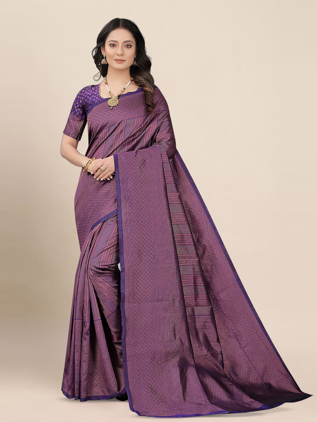 

Aldwych Woven Design Zari Banarasi Saree, Purple