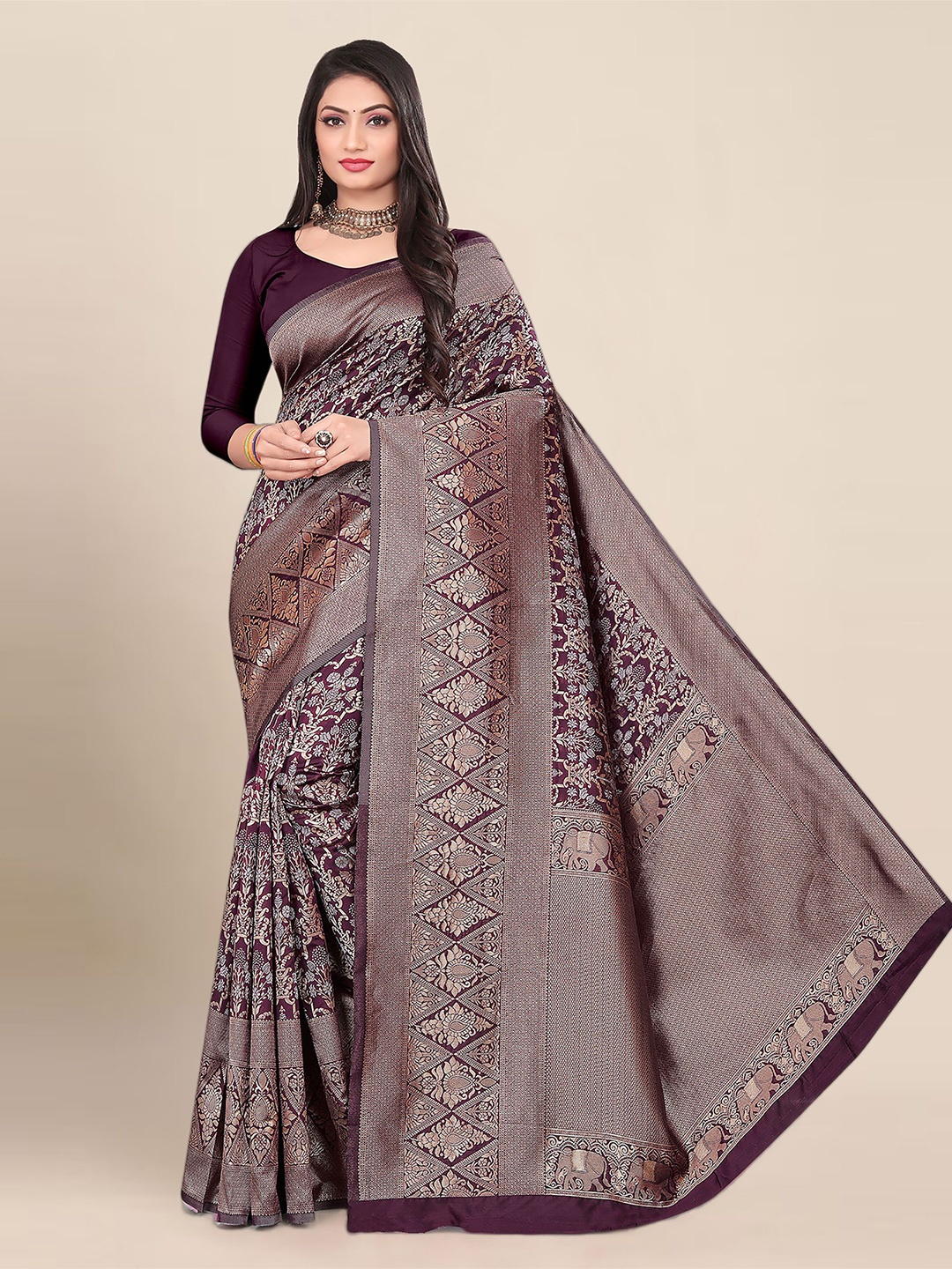 

Aldwych Woven Design Zari Banarasi Saree, Purple