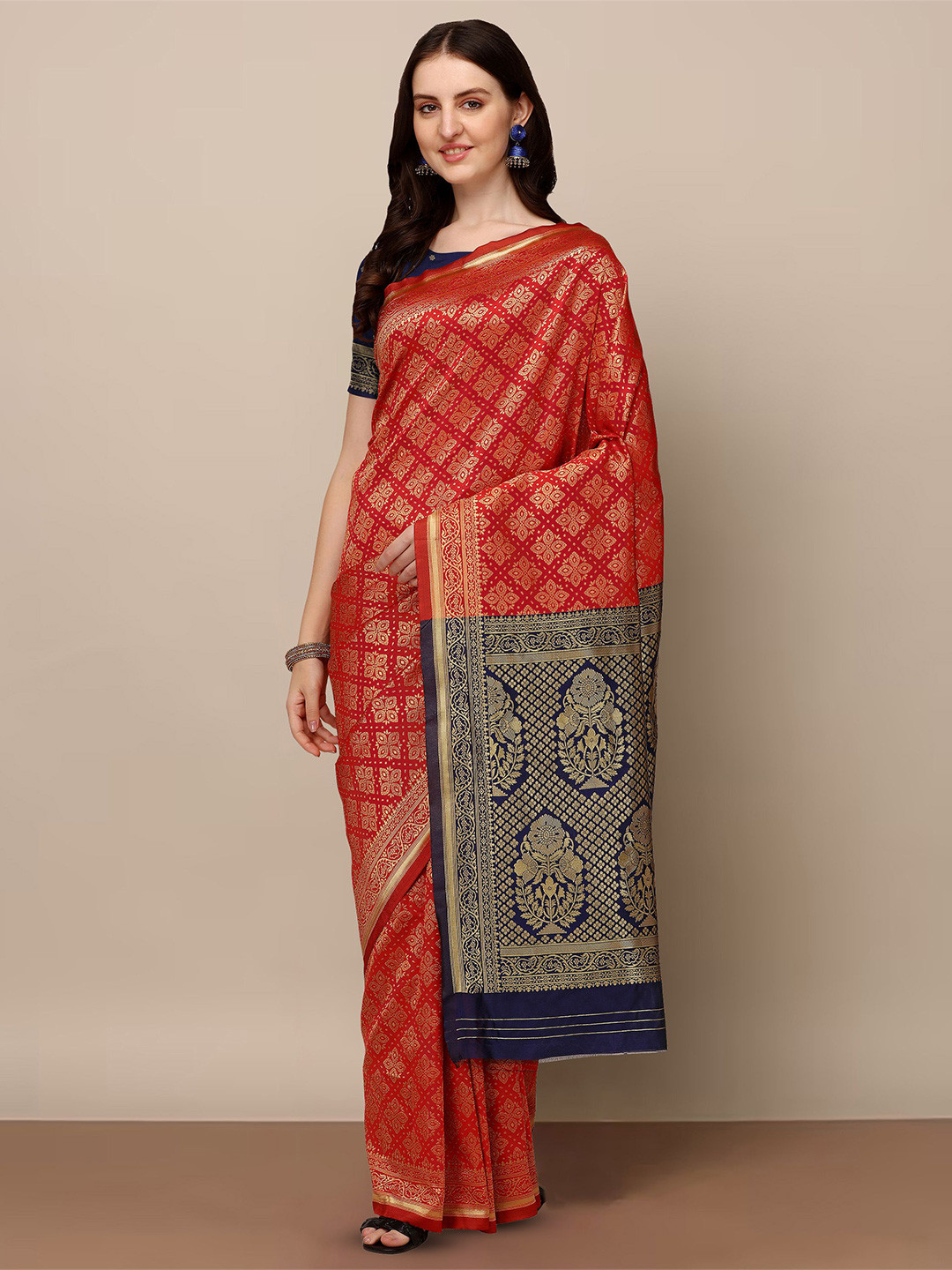 

Aldwych Woven Design Zari Banarasi Saree, Red