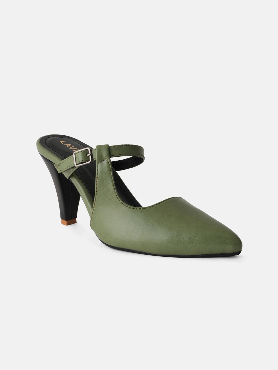 

Lavie Women Solid Pointed Toe Open Back Stiletto Heels Peep Toes, Green