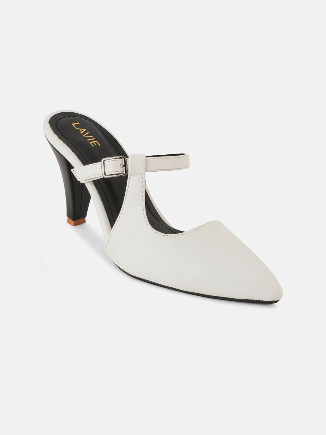 

Lavie Stiletto Mules With Buckles Heels, White