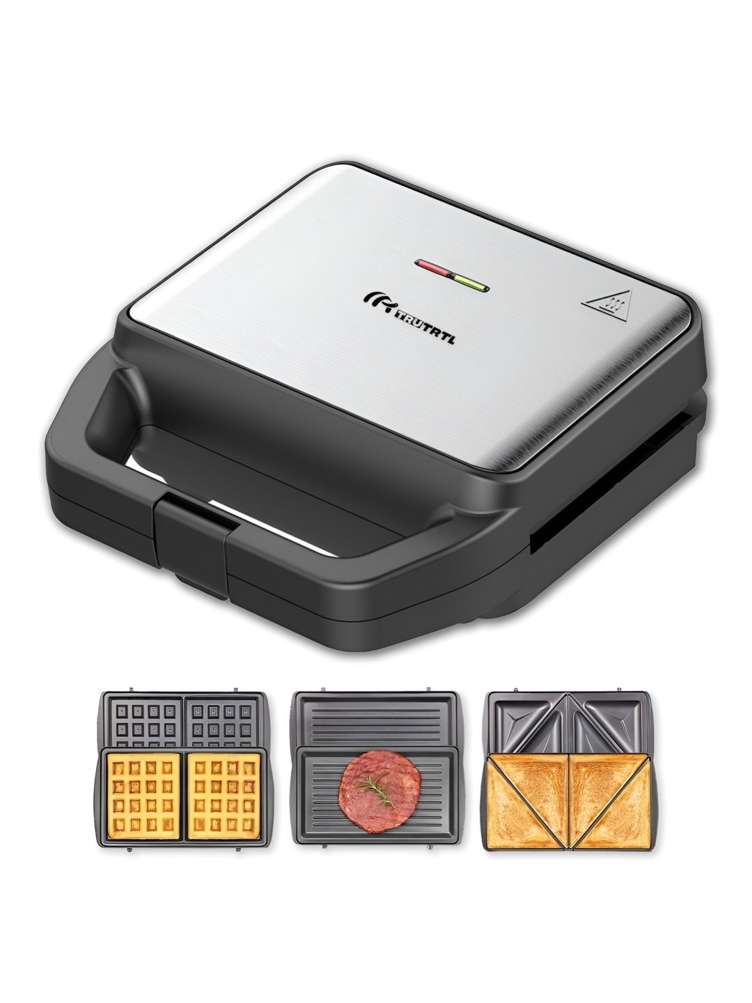 

Trutrtl Premium Silver Toned Black 3-in-1 Sandwich Maker 800 Watts