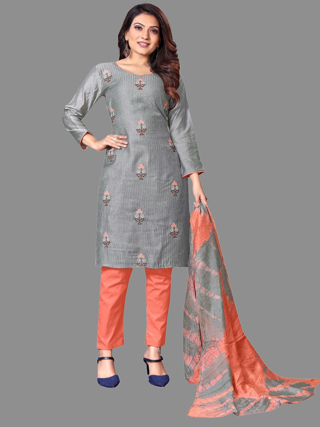 

JULEE Ethnic Motifs Embroidered Sequinned Unstitched Dress Material, Grey