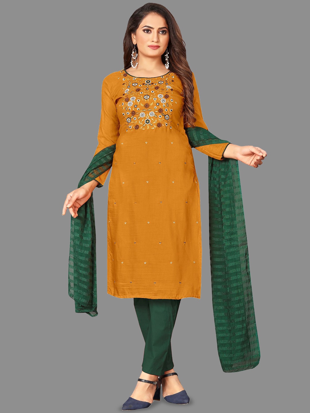 

JULEE Ethnic Motifs Embroidered Unstitched Dress Material, Mustard