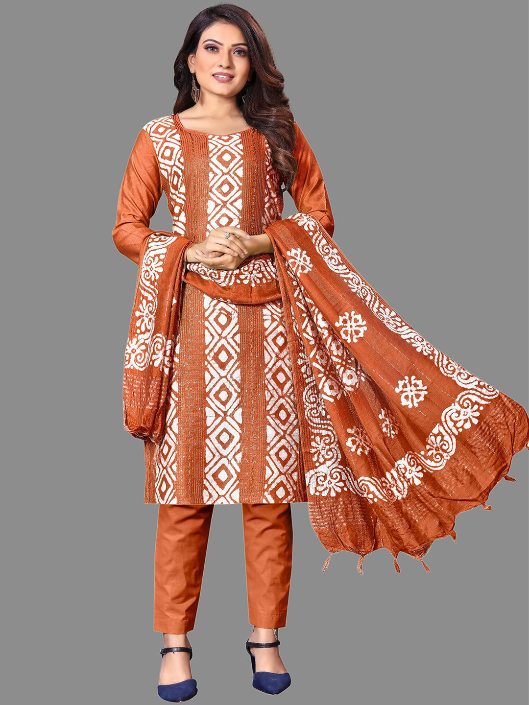 

JULEE Ethnic Motifs Printed Sequinned Unstitched Dress Material, Orange