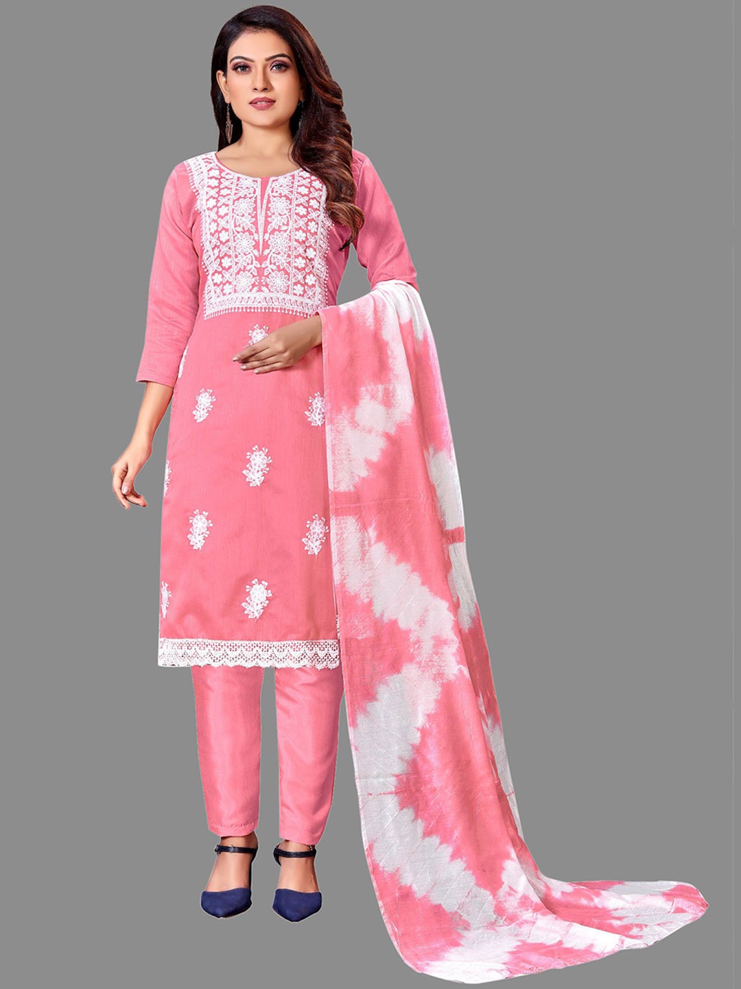 

JULEE Ethnic Motifs Embroidered Unstitched Dress Material, Pink