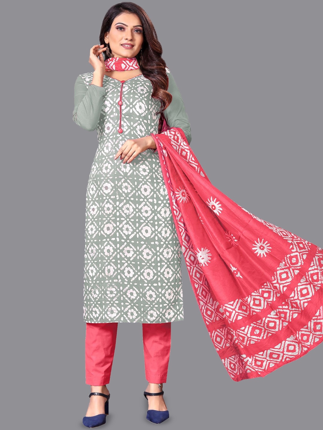 

JULEE Ethnic Motifs Printed Unstitched Dress Material, Grey