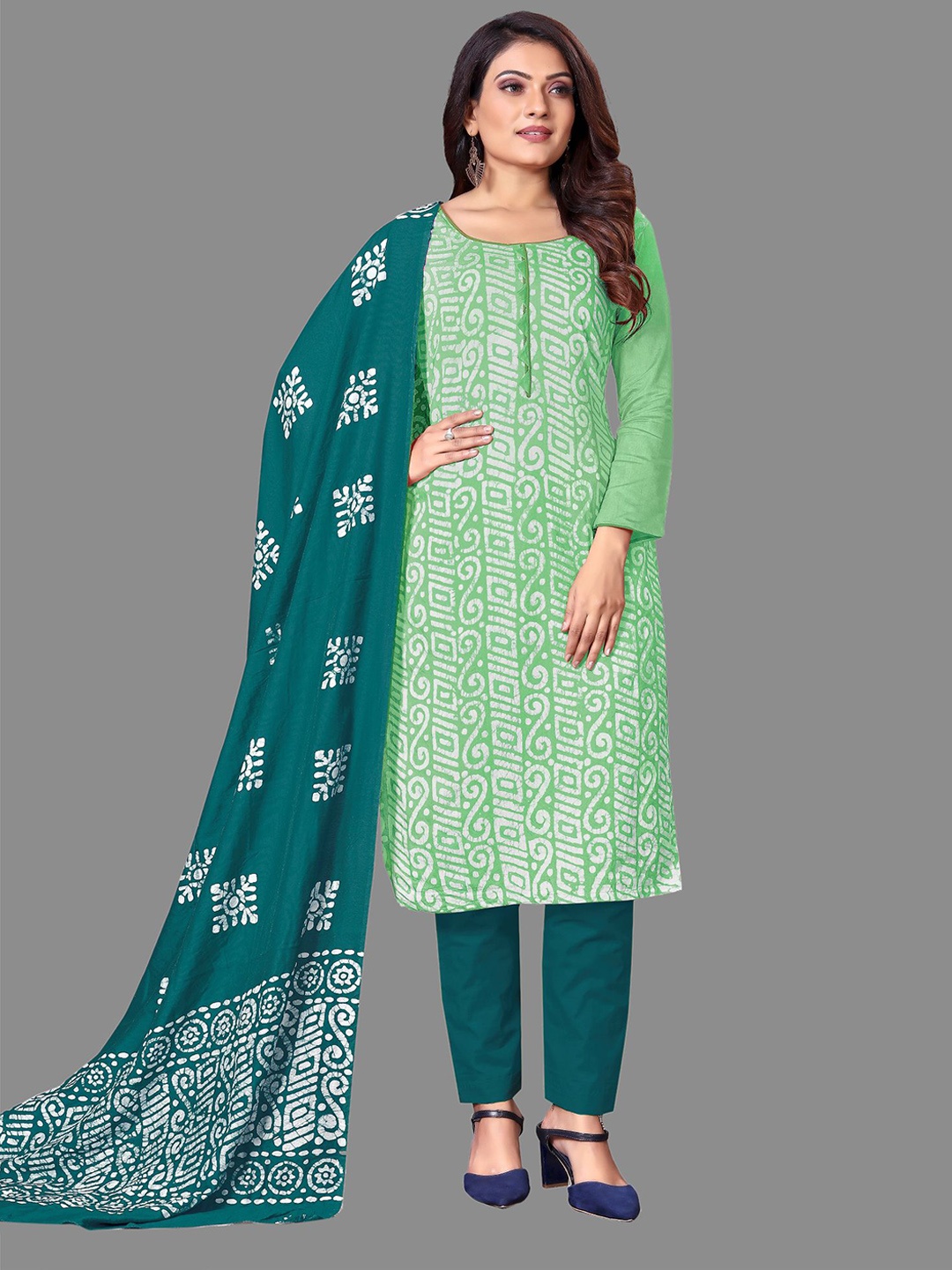 

JULEE Ethnic Motifs Printed Unstitched Dress Material, Green