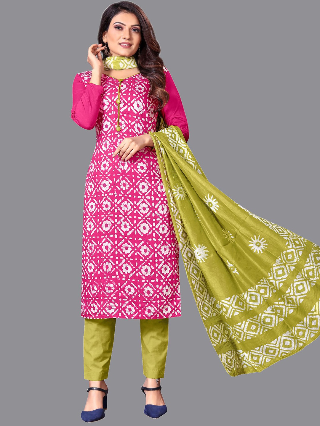 

JULEE Ethnic Motifs Printed Unstitched Dress Material, Pink