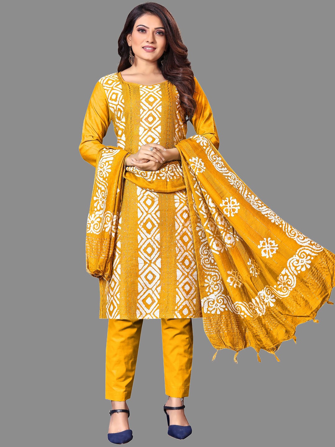 

JULEE Ethnic Motifs Printed Unstitched Dress Material, Yellow