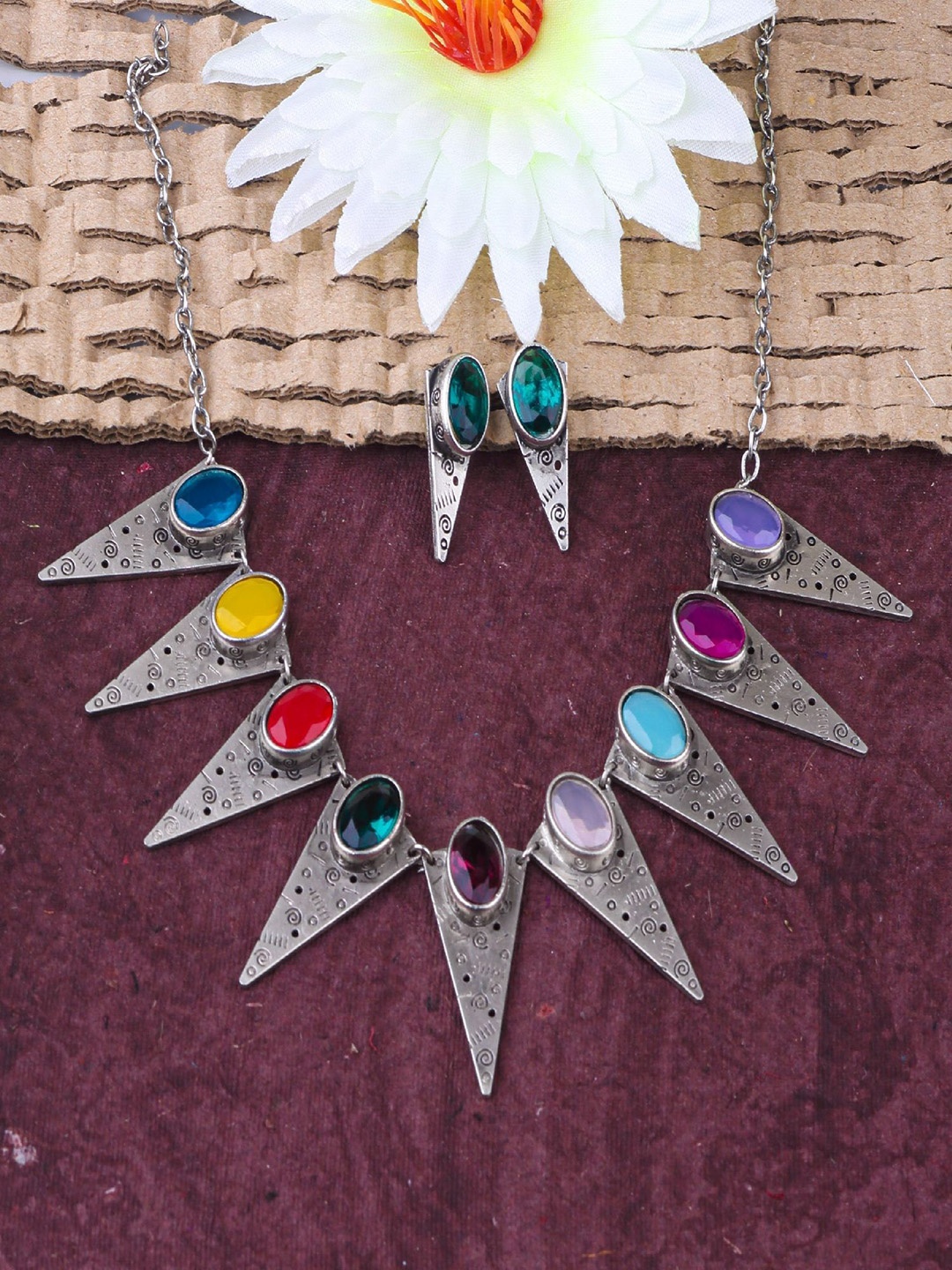 

GRIIHAM Set Of 3 Silver-Plated AD Studded Necklace and Earrings