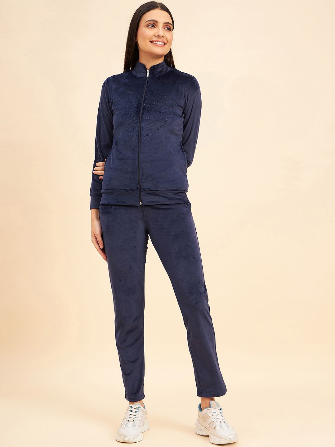 

Sweet Dreams Women High Neck Full Zipper Tracksuits, Navy blue