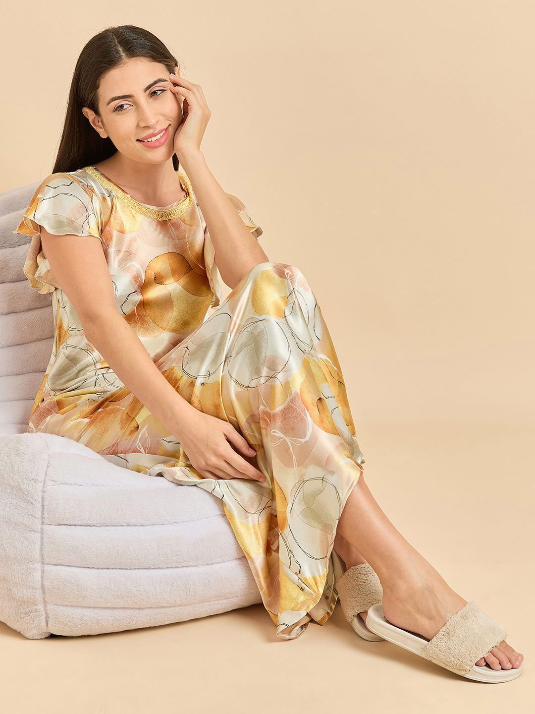 

Sweet Dreams Women Floral Printed Maxi Nightdress, Orange