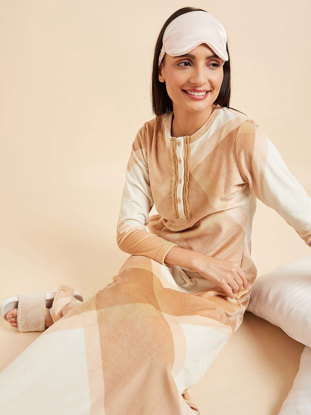 

Sweet Dreams Printed Everyday Maxi Nightdress, Camel brown