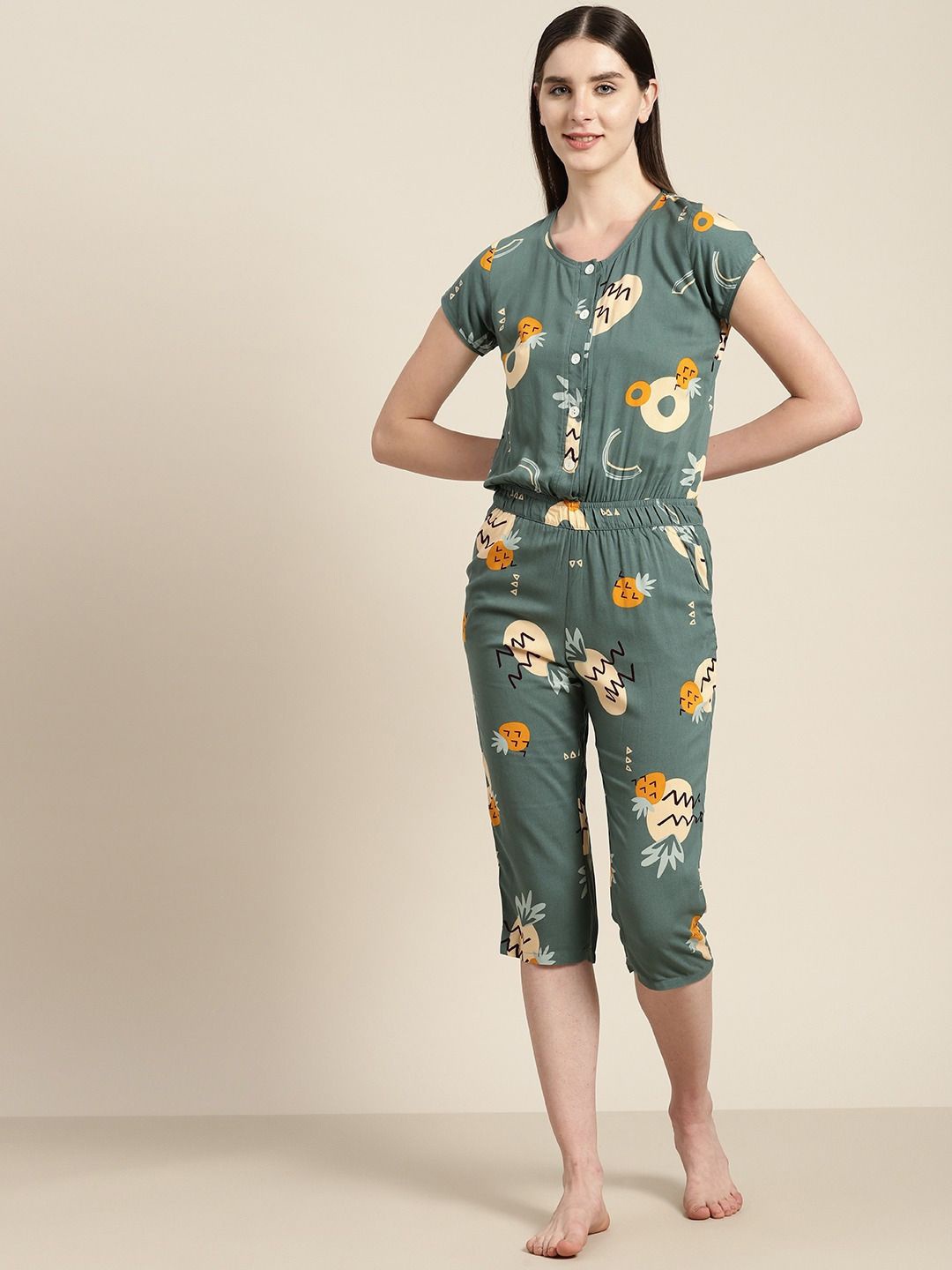 

Sweet Dreams Printed Capri Jumpsuit, Green