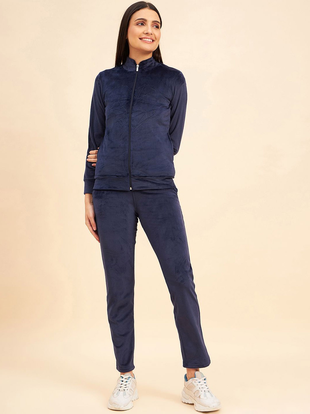 

Sweet Dreams Women Mock Collar Full Zipper Regular Tracksuits, Navy blue