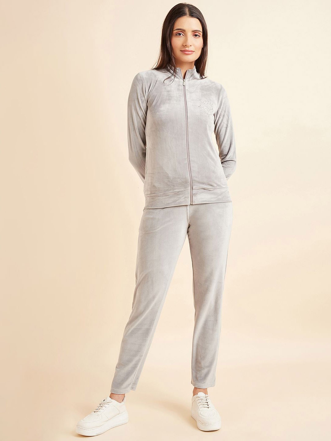 

Sweet Dreams Full Zipper Mock Collar Tracksuits, Grey