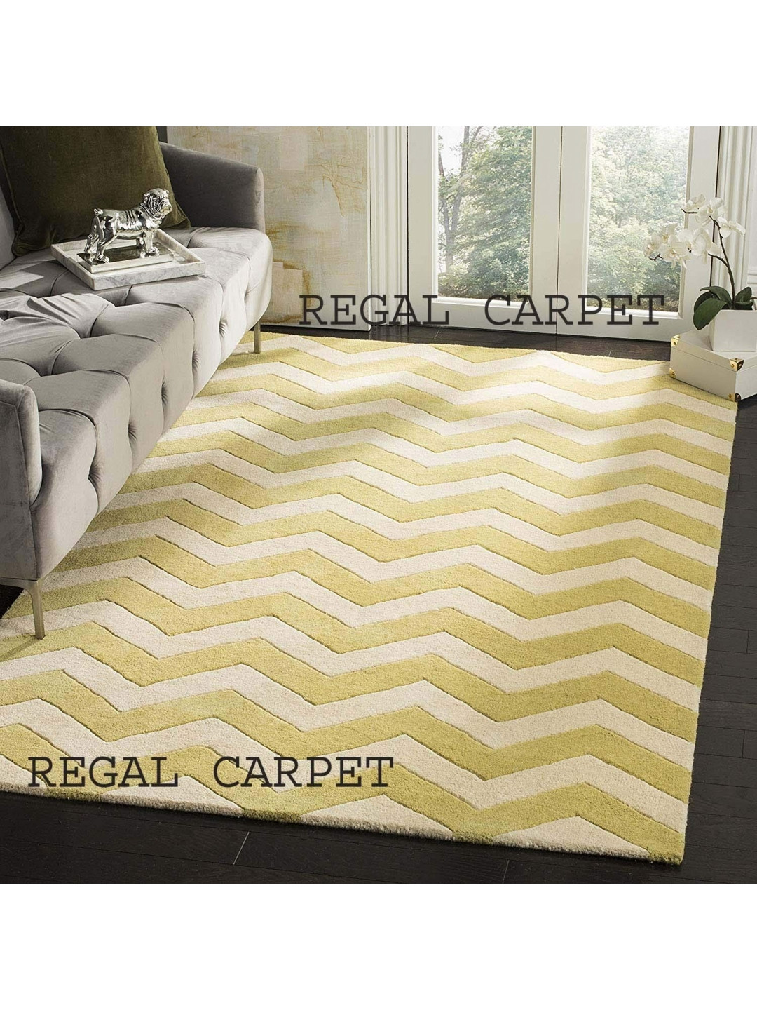 

IMRA CARPET Yellow & Beige Geometric Woollen Carpet