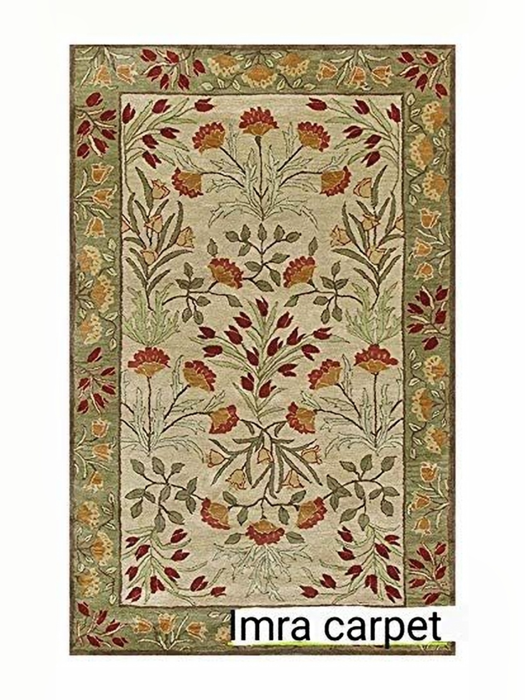 

IMRA CARPET Beige & Brown Floral Printed Anti-Skid Woollen Traditional Carpet