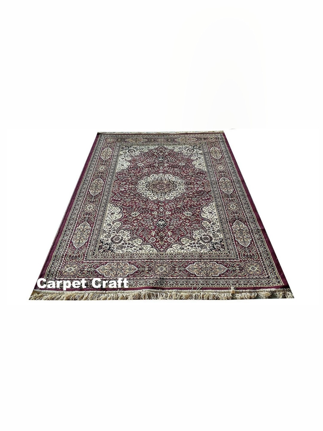 

IMRA CARPET Maroon & Cream Coloured Ethnic Motifs Printed Hand-Tufted Traditional Carpet