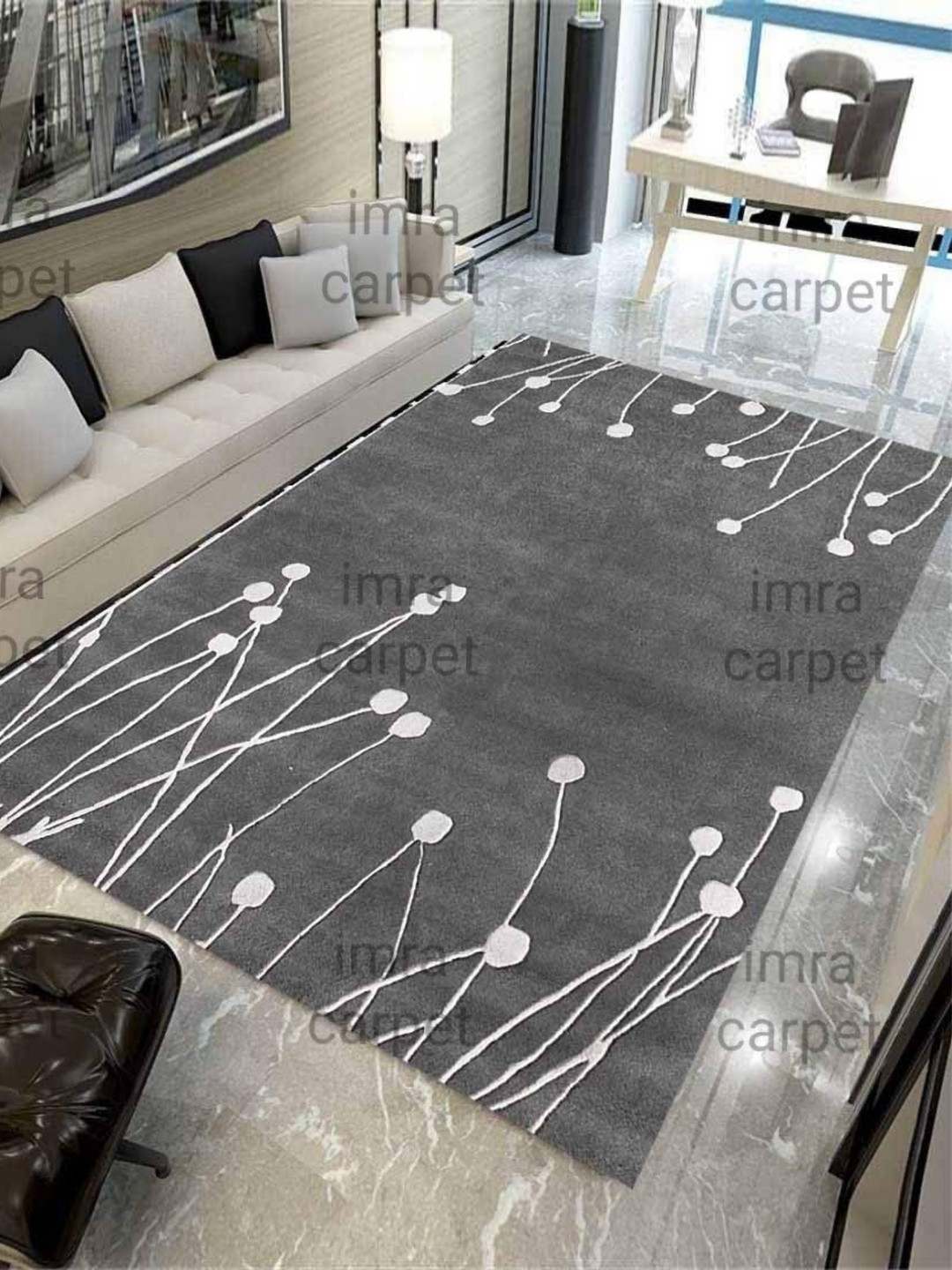 

IMRA CARPET Grey & White Floral Hand-Tufted Woollen Carpet