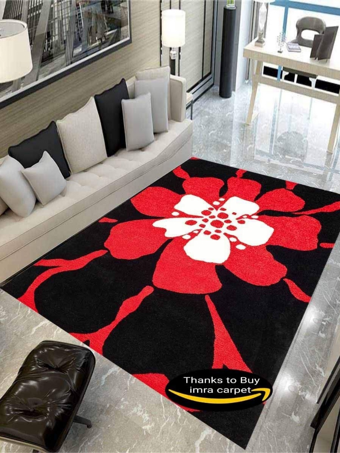 

IMRA CARPET Red & Black Floral Woollen Rectangular Shaggy Carpet
