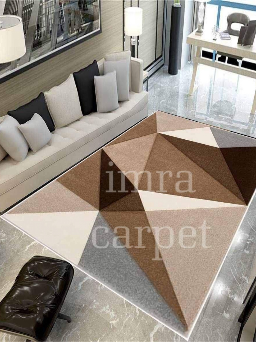 

IMRA CARPET Brown & Beige Geometric Woollen Rectangular Shaggy Carpet