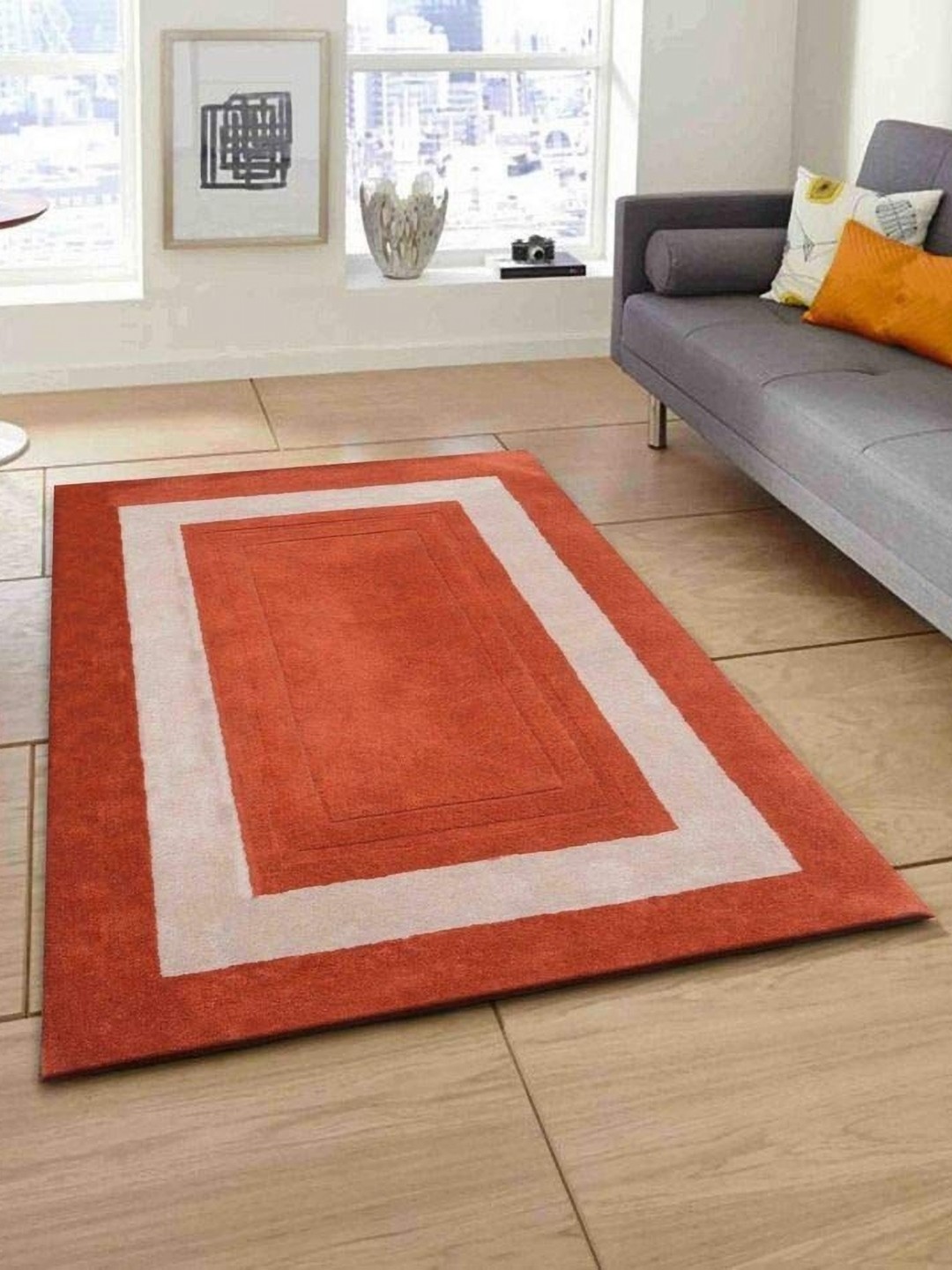 

IMRA CARPET Orange Geometric Rectangular Shaggy Carpet