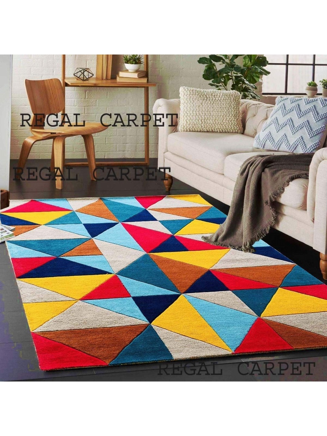 

IMRA CARPET Yellow & Blue Geometric Shaggy Rectangle Woollen Carpet