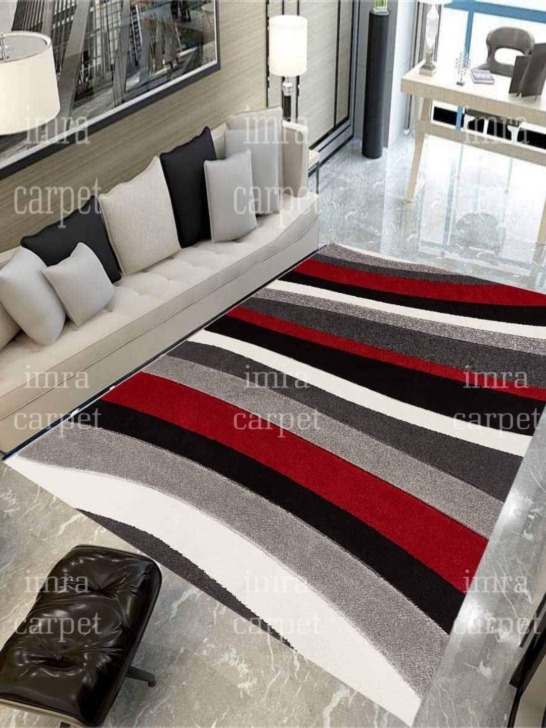 

IMRA CARPET Grey & White Abstract Printed Woollen Carpet