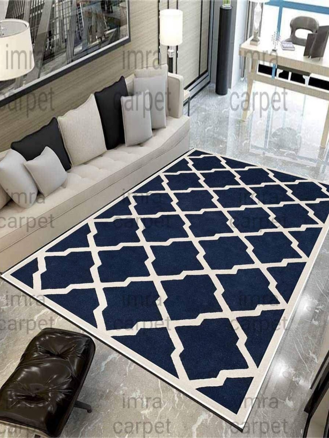 

IMRA CARPET Blue Geometric Anti-Skid Woollen Carpet