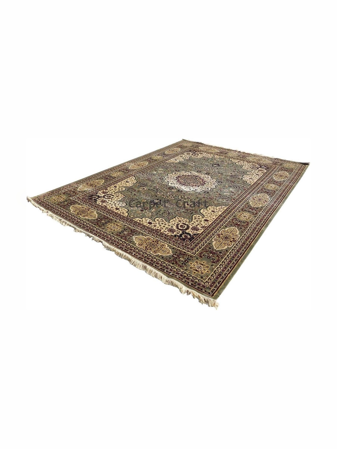 

IMRA CARPET Green & Beige Floral Anti Skid Rectangle Carpet