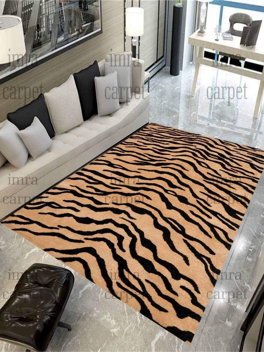 

IMRA CARPET Black & Brown Abstract Anti-Skid Woollen Shaggy Carpet